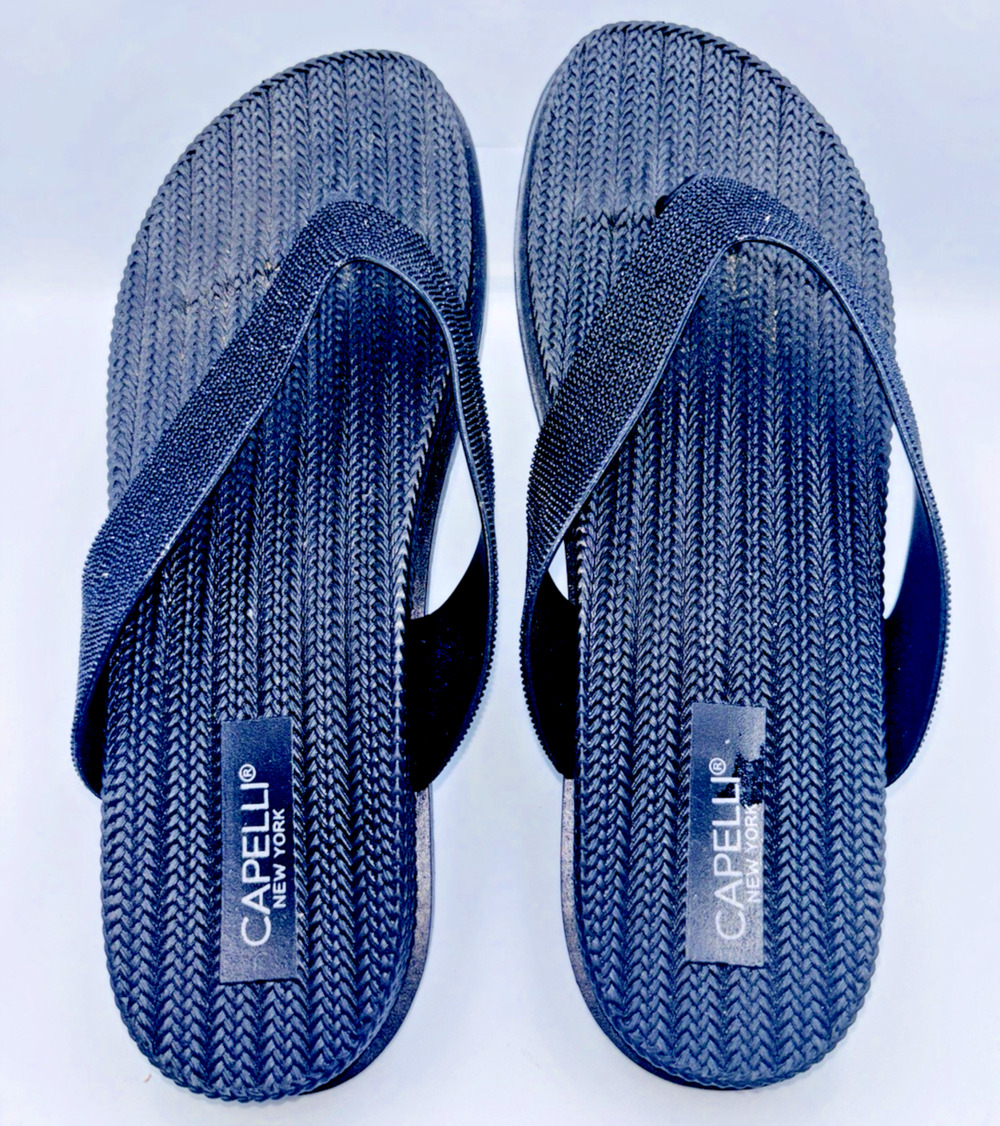 Capelli New York Flip-Flop Sandals Women's Black Bling Thong Comfort Sz 11 NWOT